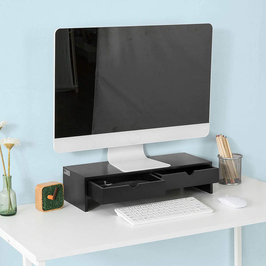 VIKUS Black Monitor Stand Desk Organizer with 2 Drawers