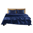 DreamZ Silky Satin Sheets Fitted Bed Sheet Pillowcases Summer King Single Blue