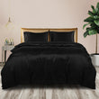 DreamZ Silky Satin Quilt Cover Set Bedspread Pillowcases Summer Double Black