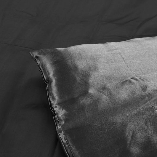 DreamZ Silky Satin Quilt Cover Set Bedspread Pillowcases Summer Queen Grey