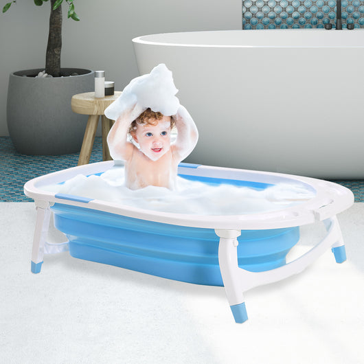 Baby Bath Tub Infant Toddlers Foldable Bathtub Folding Safety Bathing ShowerBlue