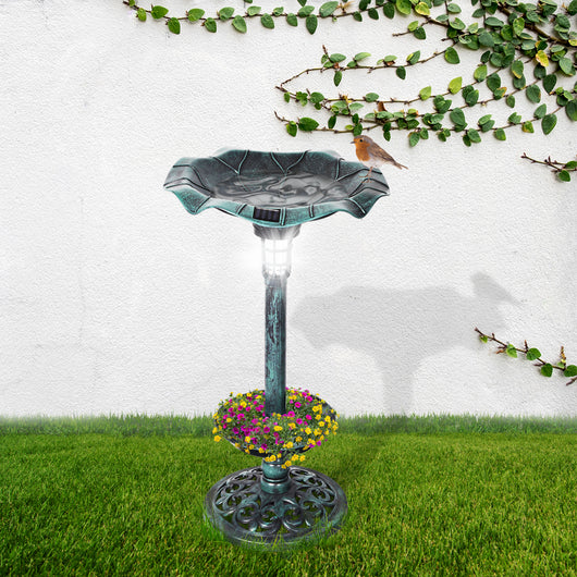 PaWz Bird Bath Feeder Feeding Food Station Ornamental Solar Light Outdoor Garden