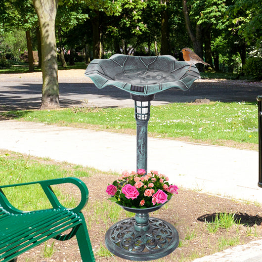 PaWz Bird Bath Feeder Feeding Food Station Ornamental Solar Light Outdoor Garden