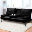 Adjustable Sofa Bed Lounge Futon Couch Leather Beds 3 Seater Cup Holder Recliner Black