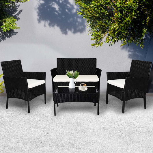 Levede 4 PCS Outdoor Furniture Setting Patio Garden Table Chairs Set Wicker Seat