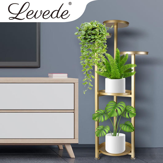 Levede Plant Stand Outdoor Indoor Flower Pots Rack Garden Shelf Gold 100CM