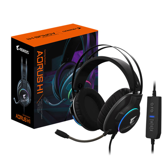 Gigabyte AORUS H1 Gaming Headset Virtual 7.1 Channel 50mm Drivers RGB In-Line Audio Controls ENC Microphone